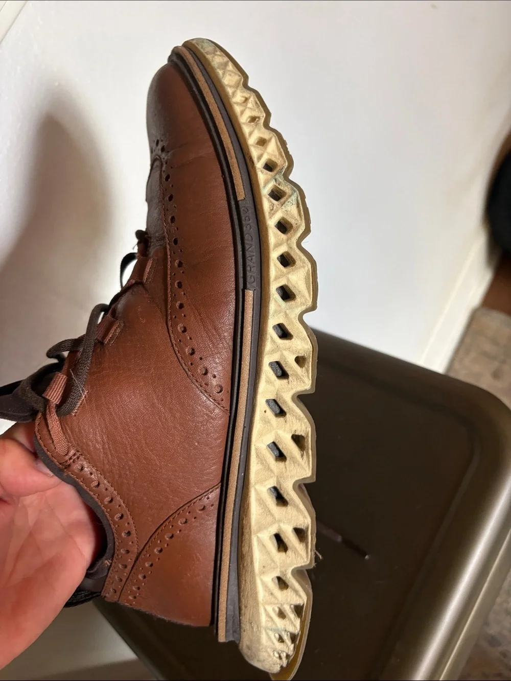 Men's Brown Leather Wingtip Derbies with Cushioned Athletic Sole